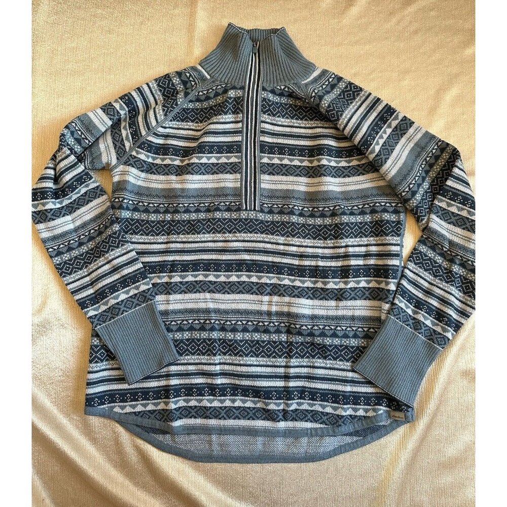 Eddie Bauer 1/4 Zip Nordic Fair Isle Sweater Womens Sz Small Blue High Neck